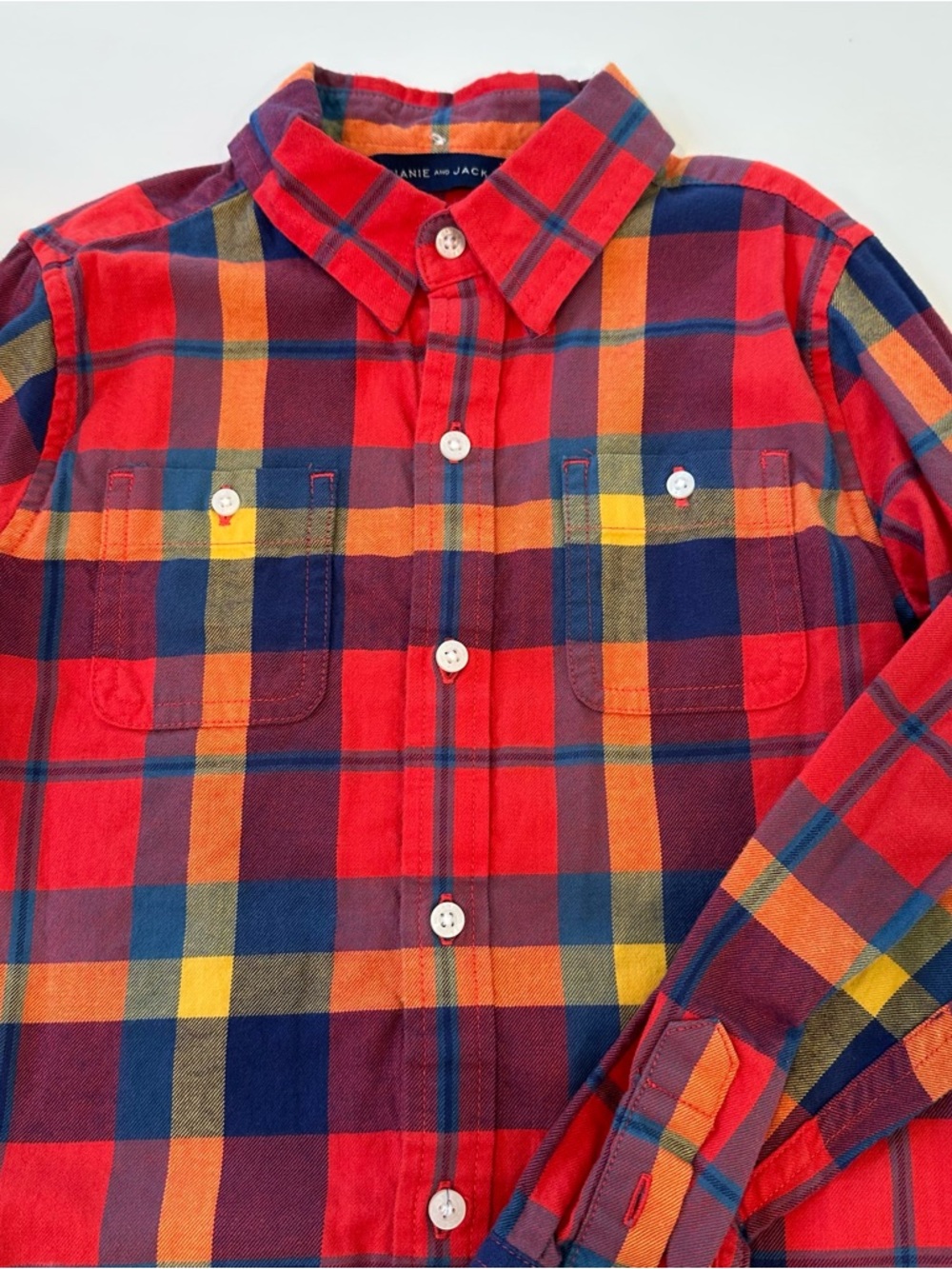 Janie and Jack Boys Red Plaid‎ Flannel Button Down Shirt Size 6 Long Sleeve
